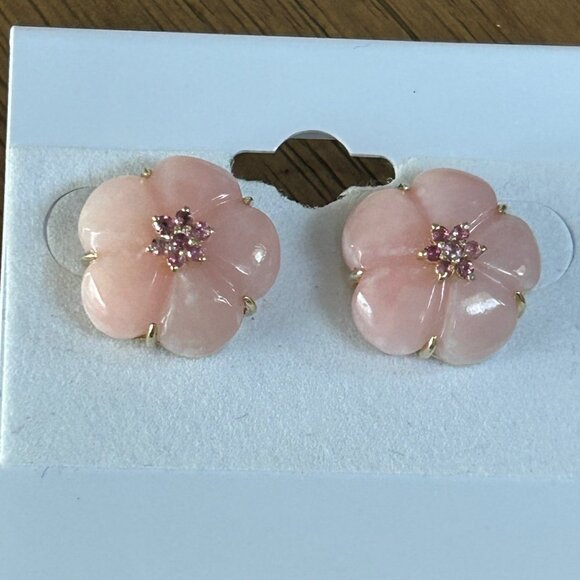 Rarities Carol Brodie Carved Pink Opal and Tourmaline Stud Earrings NWT - Picture 2 of 5